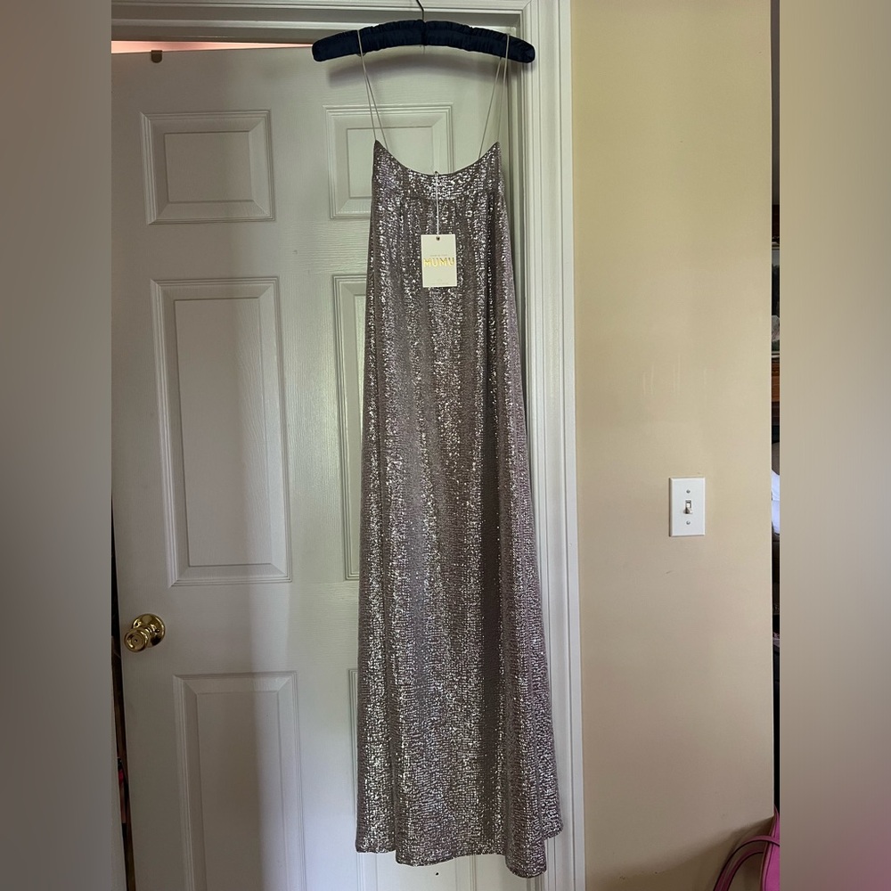 Show Me Your Mumu NWT Lilian Silver Maxi Dress Large